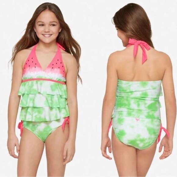 Justice | Pink and Green "Watermelon" Tankini Swim Set | Size 6 - Picture 1 of 7